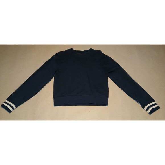 All Saints Womens 100%Cotton Cropped Sweater Sz XS Black Long Sleeves Striped - Picture 3 of 8